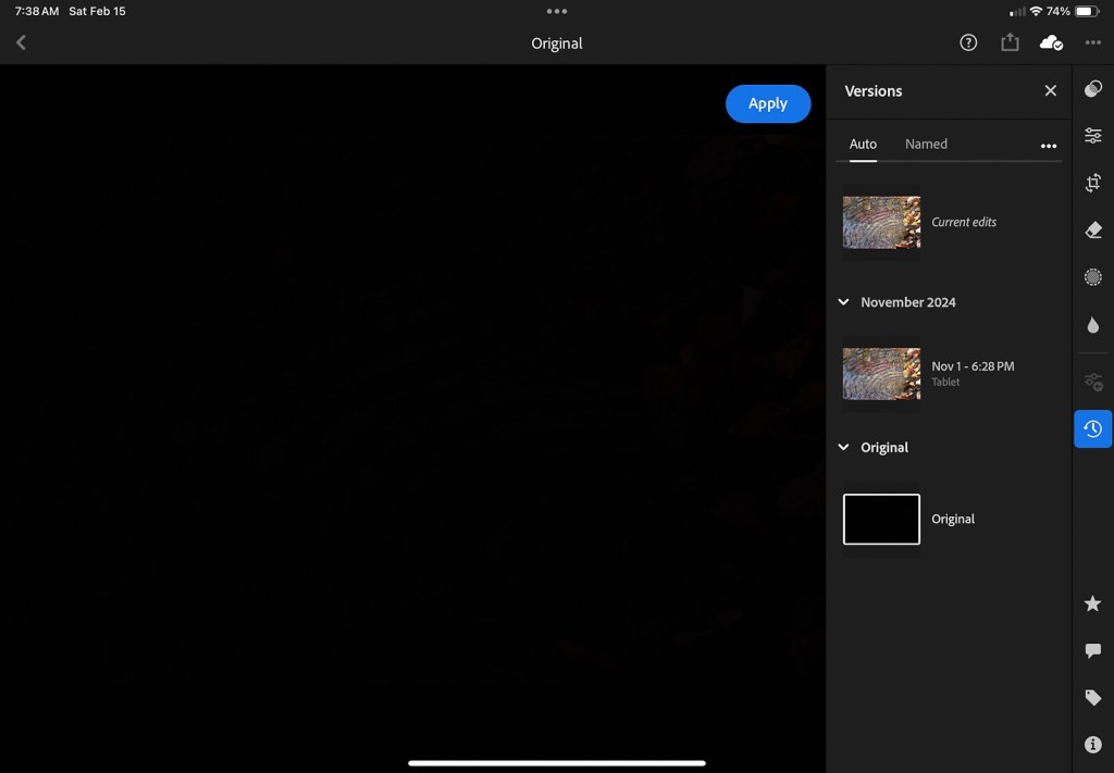 Workflow view of blank, underexposed image